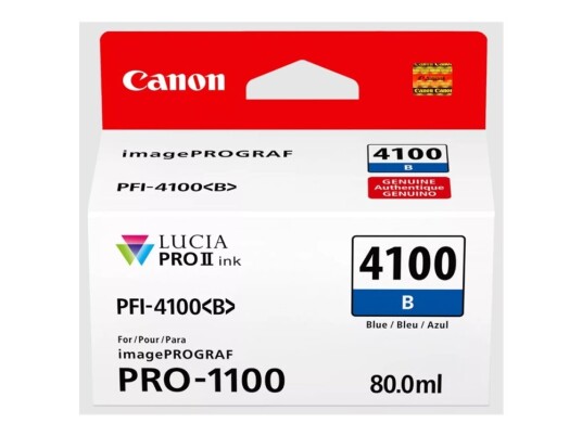 Canon Pfi-4100 B 80 Ml Blå Original Hengeboks Blekkbeholder For Imageprograf Pro-1100 Canon Pfi-4100 B 80 Ml Blå Original Hengeboks Blekkbeholder For Imageprograf Pro-1100