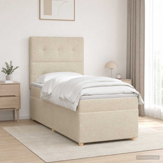 vidaXL Kontinentalseng med madrass Krem 90 x 190 cm Stoff