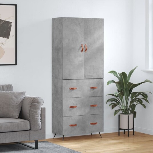  Highboard betonggrå 69,5x34x180 cm konstruert tre