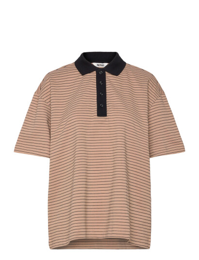 Monki Short Sleeved Polo T Shirt Beige L