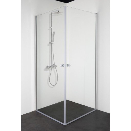 Cassøe Slim dusjhjørne, 88,5x88,5 cm, klart glass, aluminium profil