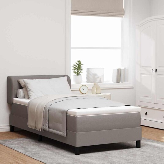 Bok Fjæringseng med madrass Taupe 90x200 cm Stoff
