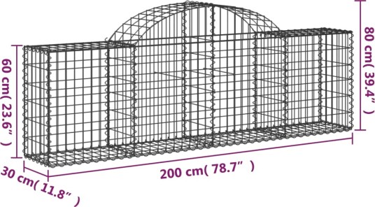 vidaXL Gabionkurv buet 200x30x60/80 cm galvanisert jern