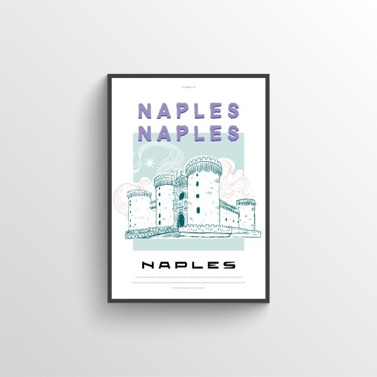 Napoli Plakat med Slott Illustrasjon Napoli Plakat med Slott Illustrasjon
