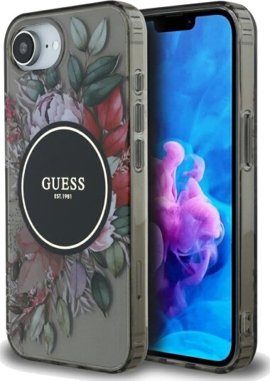 GUESS IML Flowers MagSafe iPhone 16e Case - Black