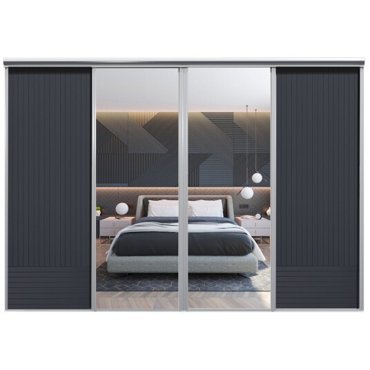 Mix Skyvedør Line Sort Sølvspeil 3850 Mm 4 Dører Mix Skyvedør Line Sort Sølvspeil 3850 Mm 4 Dører