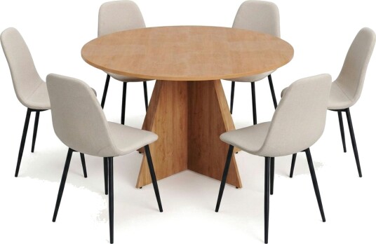 Vera spisegruppe rund 130 cm eik med 6 Nibe spisestoler Eik Vera spisegruppe rund 130 cm eik med 6 Nibe spisestoler Eik