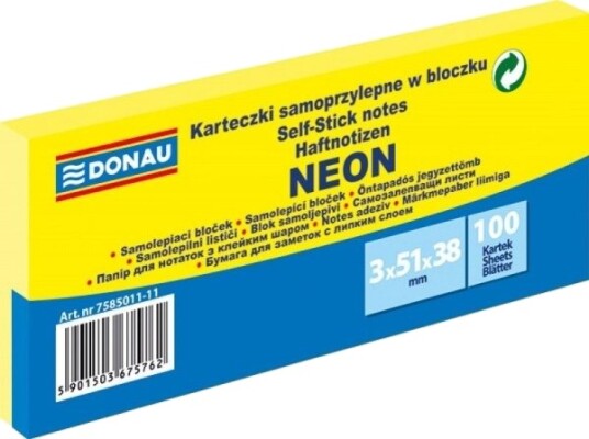 Donau Blokker Selvklebende 38X51 Mm 100K Neon Gul 3 Stk 7585011 11