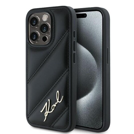 Karl Lagerfeld Klhcp15lpqdsmgk Iphone 15 Pro 6.1" Black/Black Hardcase Diagonal Quilted Script