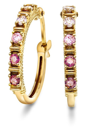 Pan Jewelry, Øreringer i 585 gult gull med rosa stener