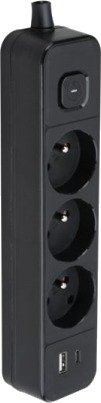 Montis Elektrisk Forlenger Svart 3-Uttak Med Usb 5 M Mt185-Bk-5