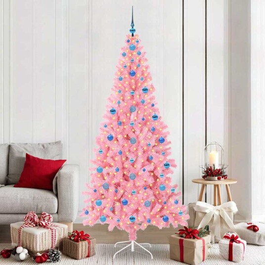 Juletre med 300 LED med stativ Rosa 210 cm PVC Juletre med 300 LED med stativ Rosa 210 cm PVC