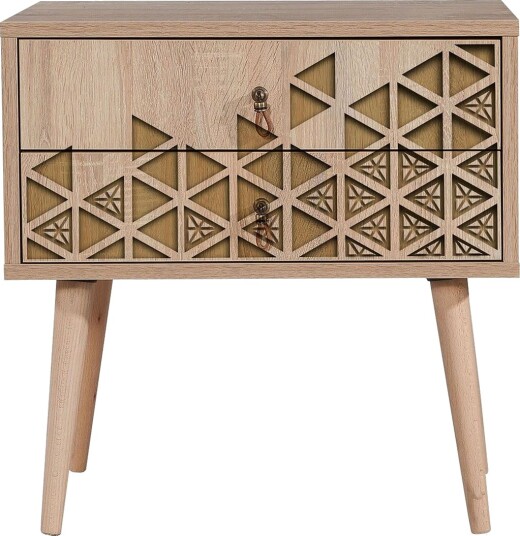 Vellavie Nattbord 60 cm med Oppbevaring 2 Skuffer Trianglar - Brun/Eik