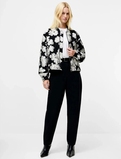 French Connection Lora Poly Jacquard Bomber   Black   42