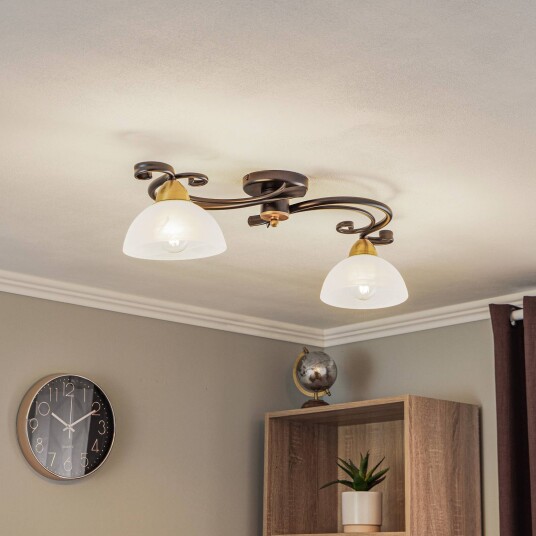 Luminex Taklampe Flora 2 glasskjermer svart/messing
