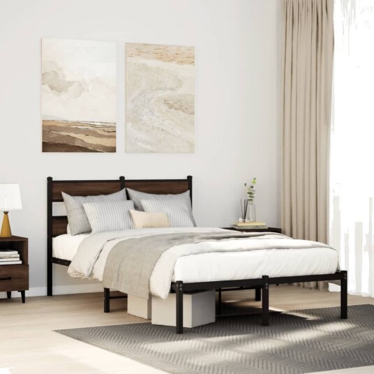 Sengeramme uten madrass med hodegavl brun eik 120x200 cm 8721158377388 Sengeramme uten madrass med hodegavl brun eik 120x200 cm 8721158377388