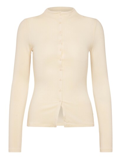 Gina Tricot Button Down Funnel Neck Top Beige S