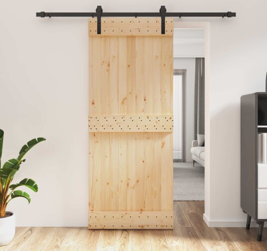 vidaXL Skyvedør Naturlig og svart 85 x 210 cm Massiv Furu Tre