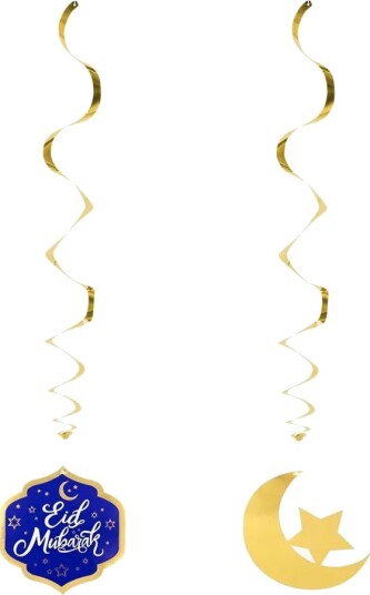 2 stk Eid Mubarak Gullfolierte Hengende Swirls Dekorasjoner 85 cm