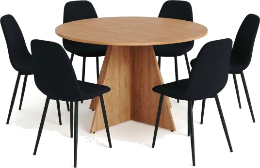 Vera spisegruppe rund 130 cm eik med 6 Nibe spisestoler   Eik
