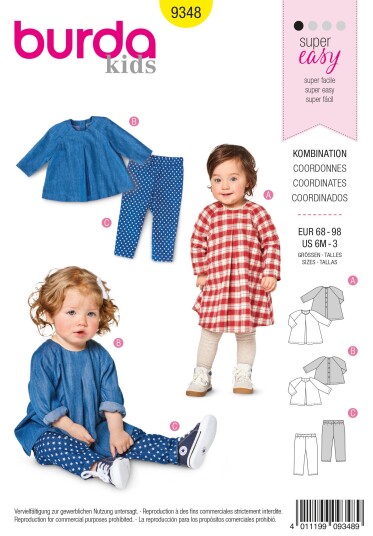 Burda 9348 - Barneklær sett EUR: 68-98, US: 6M-3