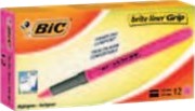 Bic Brite Liner Grip Markeringspenn Fluorescerende Rosa Vannbasert Blekk 1.6-3.4 Mm Fin Og Bred En Pakke 12