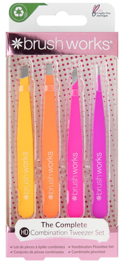 Brushworks HD 4 Piece Combination Tweezer Set Brights