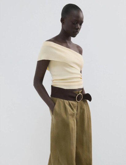 Mango Strapless Knitted Top Yellow L