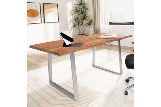 Skrivebord Wohnling Massivt treverk trekanter metallbein landlig stil Sølv rett 180x90 cm Sølv rett 180x90 cm Skrivebord Wohnling Massivt treverk trekanter metallbein landlig stil Sølv rett 180x90 cm Sølv rett 180x90 cm