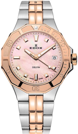 Edox Dameklokke 53020 357RM ROR Delfin Hvit/Stål Ø38 mm