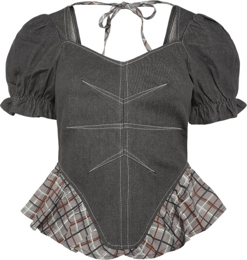 Laagam Regina Grey Puff Sleeve Blouse   GREY   XL/42