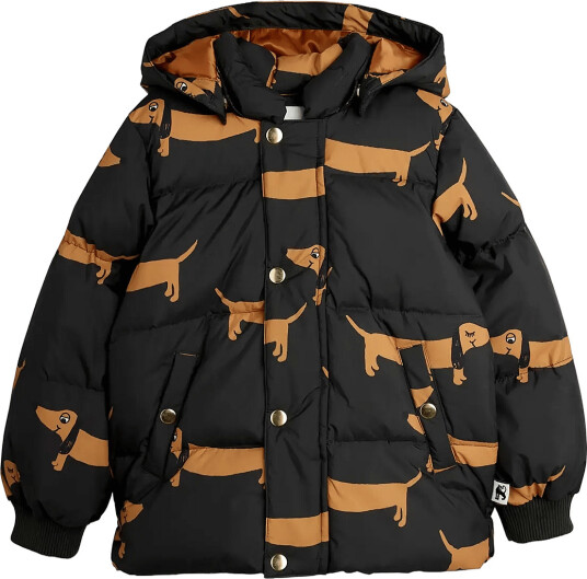 Mini Rodini Dog Aop Hooded Puffer Black 80/86 Mini Rodini Dog Aop Hooded Puffer Black 80/86