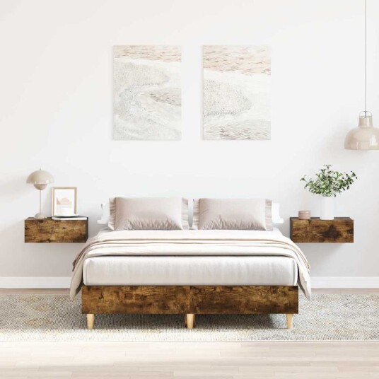 Sengeramme uten madrass røkt eik 135x190 cm konstruert tre