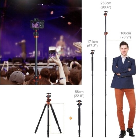 Monopod Kf Stativ Monopod K & F Aluminium 185 Cm Flat Lay Kf09.090