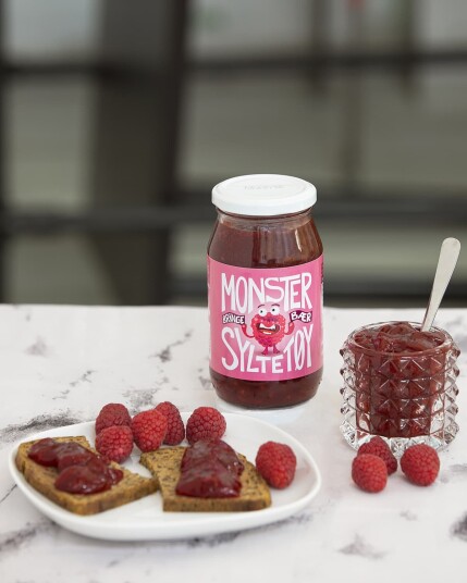 Monster Sukkerfritt Bringebærsyltetøy 400g