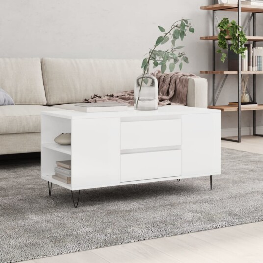 Salongbord høyglans hvit 102x44,5x50 cm konstruert tre 8721012113091