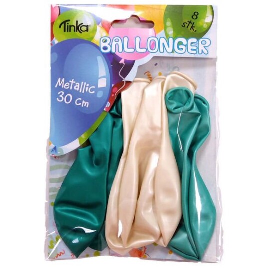 Ballonger metallic grønn/hvit 8 pk