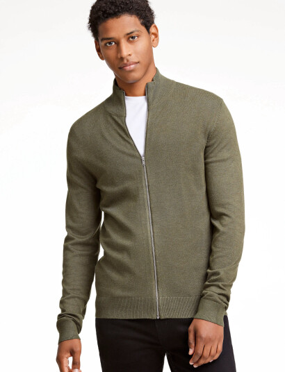 Lindbergh Ecovero L/S Zip Cardigan - Khaki green - XL Lindbergh Ecovero L/S Zip Cardigan - Khaki green - XL