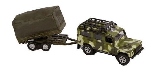 Kids Globe Die-cast Land Rover With Army Trailer 27cm