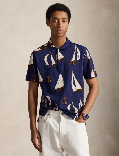 Polo Ralph Lauren Standard Fit Sailboat Jersey Polo Shirt Navy XXL
