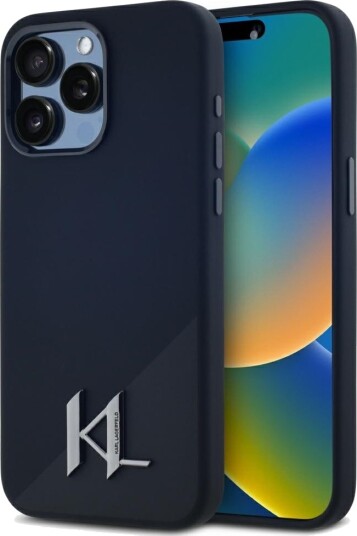 Karl Lagerfeld Silicone Shadow Metal Initial MagSafe Case for iPhone 15 Pro Max Black