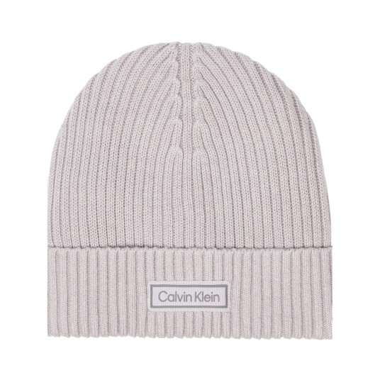 Calvin Klein Patch Chunky Rib Cotton Beanie - Grey - ONE SIZE Calvin Klein Patch Chunky Rib Cotton Beanie - Grey - ONE SIZE