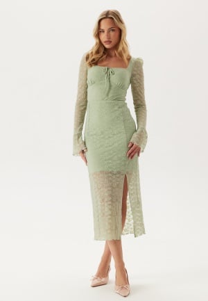 BUBBLEROOM Square Neck Lace Dress Dusty green M