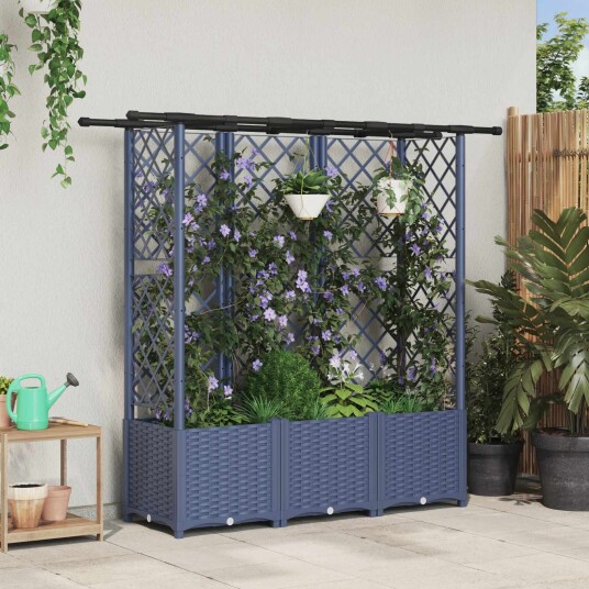 vidaXL Hevet Bed med Trellis og Tak Grå 163,5 x 40 x 136 cm PP