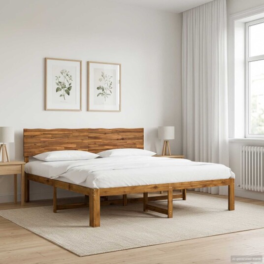 vidaXL Dobbel Sengramme med Hodegjerde ROSTOCK Naturlig 200 x 200 cm
