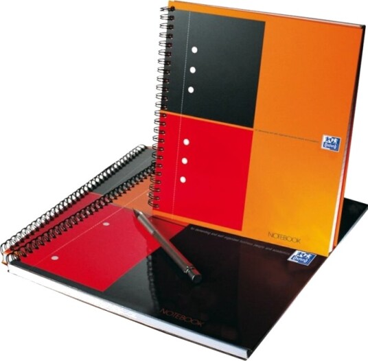 Oxford International A5+ Notisbok Spiralbundet 80 Ark / 160 Sider Hvitt Papir Linjert 12 Hull Oransje Perm Kartong