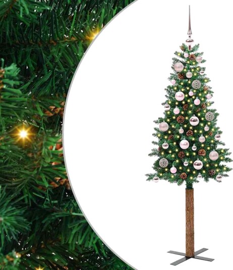 Slim juletre med 150 LED grønn 150 cm PVC og Massivt Furu tre Slim juletre med 150 LED grønn 150 cm PVC og Massivt Furu tre