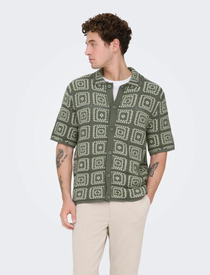 ONLY & SONS Onsbart Rlx 5 Ss Shirt Knit Noos Khaki green XL