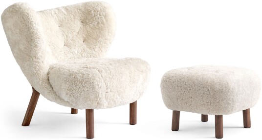 &Tradition &tradition; Little Petra Vb1 Set Sheepskin Moonlight / Walnut Lenestoler Viggo Boesen Hvit Tre/skum/ull