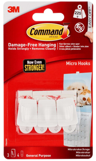 3M Command Mikrokroker 3 kroker, 4 selvklebende strips 3M Command Mikrokroker 3 kroker, 4 selvklebende strips